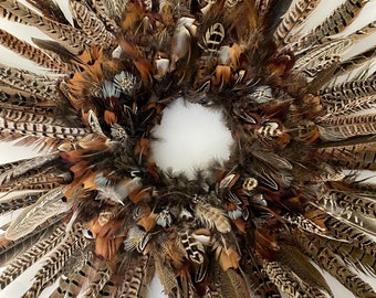 DOOR FEATHER WREATH | Hanging Wreaths | Feather Wall Art | Welcome Wreaths | Beautiful Pheasant  Feather Front Door Wreaths