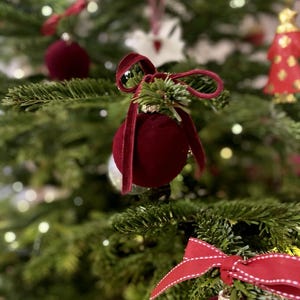 Burgundy Red Velvet Xmas Bauble 2.5" inch  (set of 12), Burgundy Velvet Christmas Ornament, Velvet Bauble, Velvet Decor Ornament