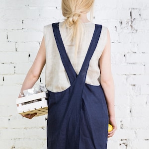 Japanese Apron Dress Pattern, Square Cross Apron, Pinafore Aprons, Natural Linen Apron, Cross Back Pinafore Dress, Handmade Linen