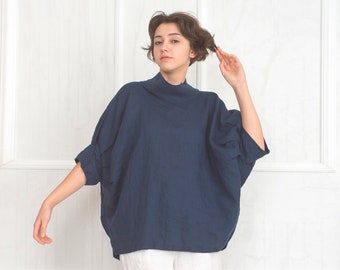 Oversized Linen Tunic Top FIONA  / Linen Tops for Women / Plus Size Linen Shirt