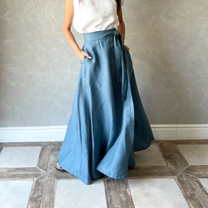 ロングリネンラップスカート、リネンマキシスカート、ポケット付きサークルスカート、リネンプラスサイズスカート、ハイウエストスカート、リネンフルスカート DOROTHY