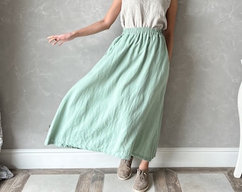 Maxi Linen Skirt, Long Linen Skirt, Boho Maxi Skirt, Linen Skirt with Pockets MERIDA, Plus Size Linen Clothes