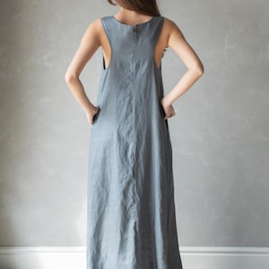 Sleeveless Summer Linen Dress, Racer Back Dress with Pockets, Beach Linen Dress, Loose Linen Dress, Flax Maxi Dress, Plus Size Dress LILLIAN