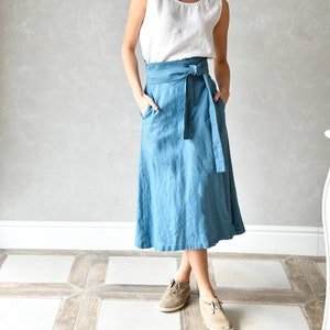 Wrap Linen Skirt, Linen Skirt with Pockets, Plus Size Midi Skirt, Summer High Waist Skirt FAY, Linen Clothing for Women