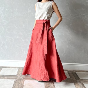 Leinen Wickelrock, Langer Sommerrock, Maxi Boho Rock, Übergröße Maxi Rock, Leinen Wickelrock, Leinen Tellerrock DOROTHY