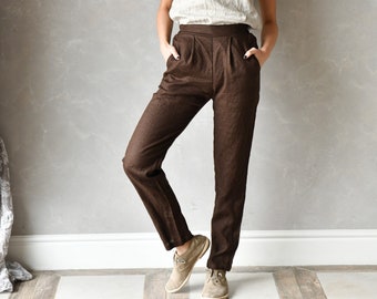 Linen Pants Women, High Waist Linen Trousers, Tapered Pants, Linen Japanese Pants SABRINA, High Waist Trousers