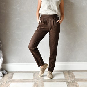 Faded Terracotta Cotton Linen Pull On Pant - Women's High Waisted