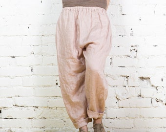 Natural loose linen pants CELESTE / Washed women linen trousers / Slightly tapered linen pants