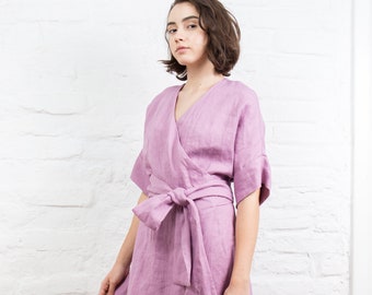 Robe portefeuille en lin MAGGIE / Vêtements en lin pour femmes grande taille / Robe en lin d'été