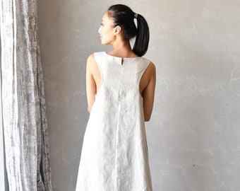 Robe dos nageur en lin, Robe d'été sans manches, Robe asymétrique en lin CHARLOTTE, Vêtements en lin lin