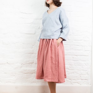 Linen skirt with pockets AURORA. Ruffled skirt, long linen skirt, midi skirt