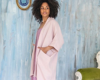 Oversized Linen Cardigan ODETTE / Long Linen Cape Coat / Plus Size Linen Clothing