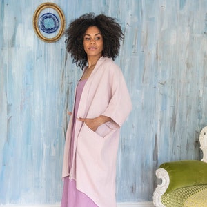 Oversized Linen Cardigan ODETTE / Long Linen Cape Coat / Plus Size Linen Clothing
