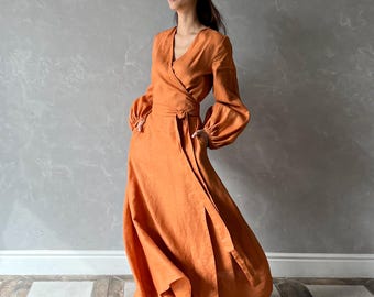 【Papier】Linnen gown/orange Splendid Gabrielle Knit Linen Blend V-Neck Sleeveless A-Line