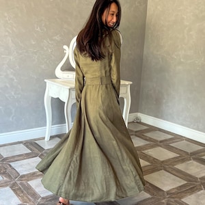 Linen Swing Coat, Linen Princess Coat, Green Linen Cloak, Linen Trench Coat, Long Linen Cape, Linen Hooded Cloak GRACE, Elegant Linen Coat