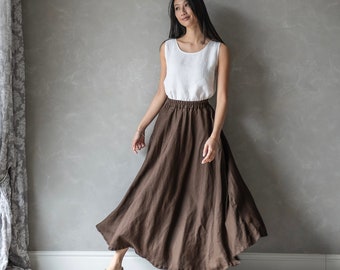 Maxi Linen Skirt, Long Linen Skirt, Plus Size Maxi Skirt, Linen Circle Skirt, High Waisted Skirt, Women Linen Skirt with Pockets ABIGAIL