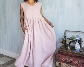 Robe longue bohème en lin NAIDA / Robe longue grande taille