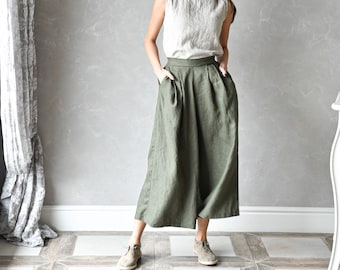 Linen Palazzo Pants, Japanese Linen Trousers, Linen Culottes, Linen Wide Leg Pants PORTIA, Harem Pants Women, Linen Skirt Pants