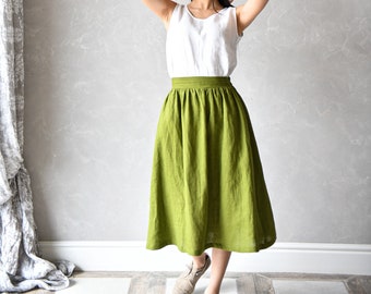 Linen Skirt with Pockets, Linen Midi Skirt, Linen Boho Skirt AUBREY, Long Linen Skirt, Linen Clothes for Women