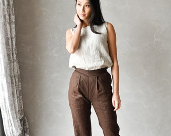 Linen Pants with Pockets, Summer Linen Trousers, Long Linen Pants, Tapered Linen Pants Women SABRINA, High Waist Pants, Plus Size Linen