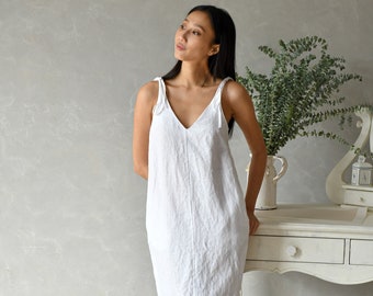 Linen White Slip Dress, Spaghetti Strap Dress, Sleeveless Summer Dress, White Linen Dress, Linen Cami Dress ZOE, Linen Beach Clothes