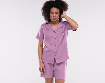 Linen Pajama Short Set, Linen Pyjamas, Linen Womens Sleepwear, Organic pajama set