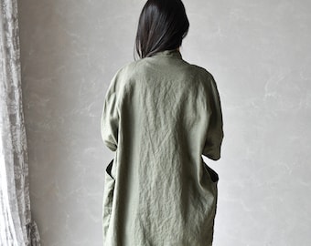 Long Linen Jacket, Linen Green Cloak, Maxi Linen Coat, Summer Beachwear, Linen Womens Cape ODETTE, Linen Clothes for Women