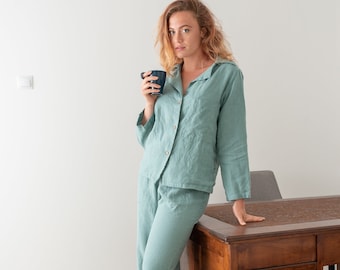 Linen Pajamas Set, Linen Sleep Wear, Linen Nightwear