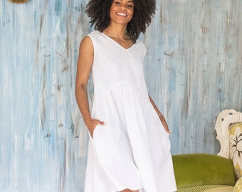 White Linen Dress NAIDA / Linen Dresses for Women