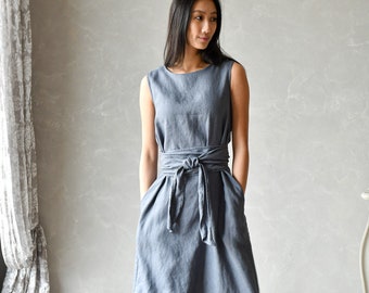 Linen Wrap Dress, Convertible Multiway Dress, Gray Linen Dress, Sleeveless Linen Shift Dress  DAPHNE, Linen Clothing