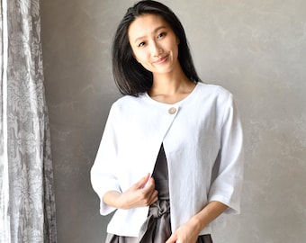 Short Linen Jacket, Linen Crop Top, Loose Linen Tunic, Linen Bolero Jacket ALVINA, Linen Clothing Women