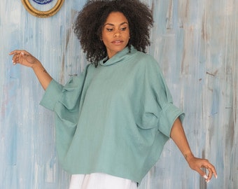 Linen Oversized Top FIONA / Linen Plus Size Tunic / Handmade Linen Clothing