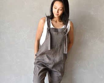 Linen Dungarees Women, Harem Linen Jumpsuit, Plus Size Overalls Women DIDI, Linen Sleeveless Jumpsuit