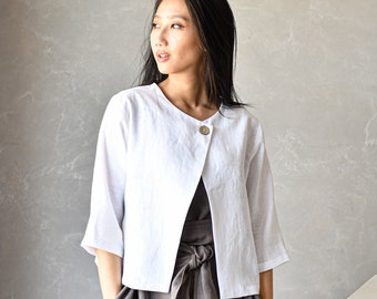 Linen Bolero Jacket, Linen Crop Top, Short Linen Coat, Linen Kimono ALVINA, Linen Clothing Women