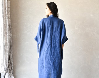 Long Linen Duster, Linen Kimono Jacket, Linen Asymmetric Coat, Oversized Linen Cardigan ODETTE, Plus Size Linen Clothing