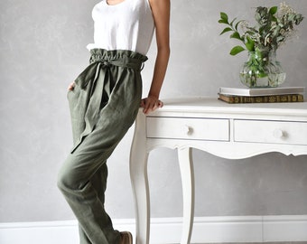 Linen Pants Women, High Waisted Pants, Japanese Linen Trousers, Tapered Pants ALEXA, Linen Clothes for Women