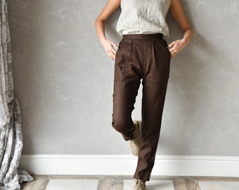 Long Linen Trousers, Casual Linen Pants, High Waist Summer Pants, Women Tapered Pants SABRINA, Japanese Linen Pants