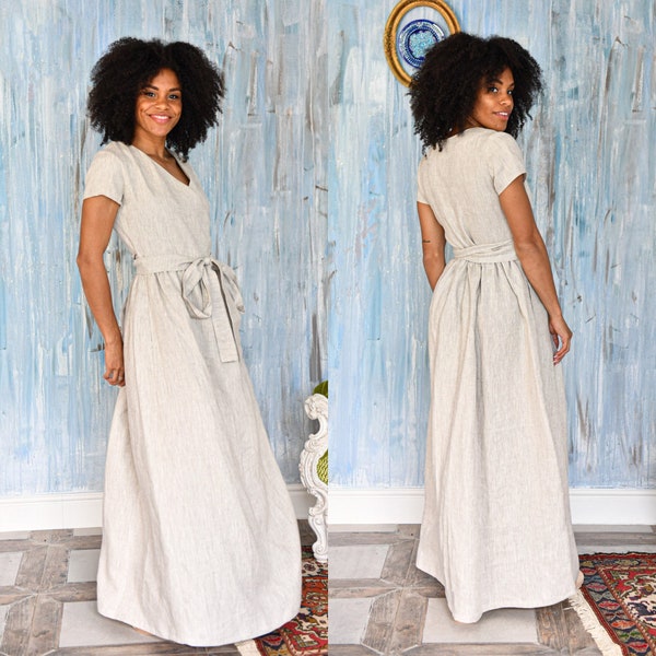 Natural Linen Wrap Dress, Linen Summer Dress, Maxi Wrap Dress, Linen Wrap Around Dress, Floor Length Dress