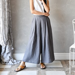 Linen Palazzo Pants, Linen Culottes, Wide Linen Trousers, Linen Pants Women PORTIA, Harem Pants Women