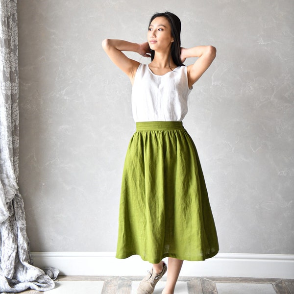 Linen Skirt with Pockets, Linen Midi Skirt, Linen Boho Skirt AUBREY, Long Linen Skirt, Linen Clothes for Women