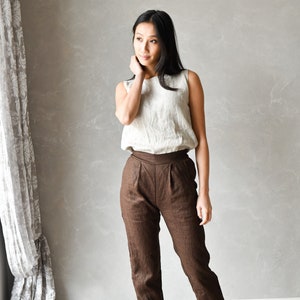 Slim Ankle Linen Trousers, Linen Pants High Waisted, Women Pants With Belt,  Tapered Linen Pants -  Canada