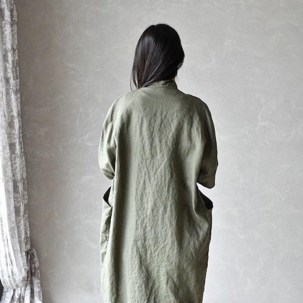 Long Linen Jacket, Linen Green Cloak, Maxi Linen Coat, Summer Beachwear, Linen Womens Cape ODETTE, Linen Clothes for Women