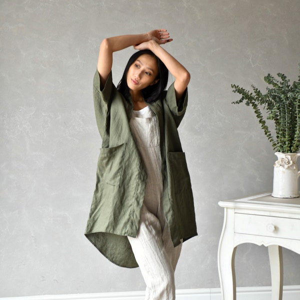 Linen Jacket Women, Linen Open Cardigan, Linen Kimono Coat, Plus Size Linen Clothing, Lone Linen Blazer ODETTE, Linen Duster