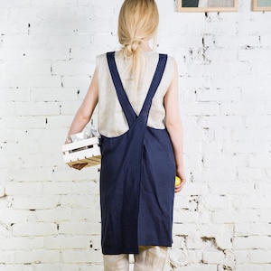 Linen Apron, Japanese Apron, Washed Linen Cross Back Apron, Linen Garden Apron, Linen Kitchen Apron