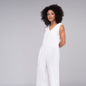 Sleeveless Linen Jumpsuit ELLA / Linen Overalls Women / White Linen Jumpsuit