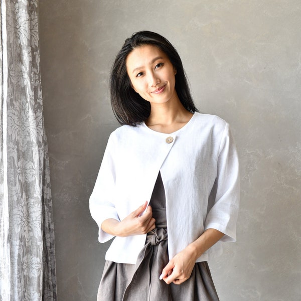 Short Linen Jacket, Linen Crop Top, Loose Linen Tunic, Linen Bolero Jacket ALVINA, Linen Clothing Women