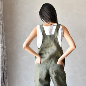 Green Linen Dungarees, Plus Size Linen Jumpsuit, Linen Romper Women DIDI, Harem Jumpsuit, Plus Size Overalls Clothing