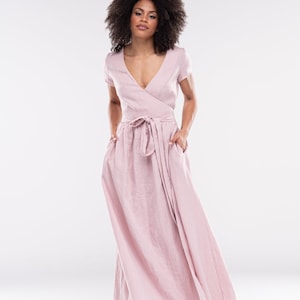 Long Linen Wrap Dress, Maxi Linen Dress, Wrap Around Dress, Pink Linen Dress, Linen Fairy Dress, Linen Kaftan Dress DARA/CLR