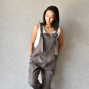 Linen Dungarees Women, Harem Linen Jumpsuit, Plus Size Overalls Women DIDI, Linen Sleeveless Jumpsuit