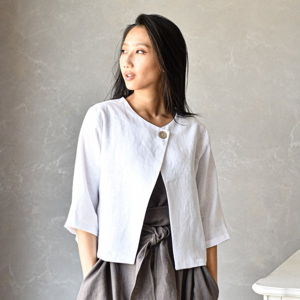 Linen Bolero Jacket, Linen Crop Top, Short Linen Coat, Linen Kimono ALVINA, Linen Clothing Women